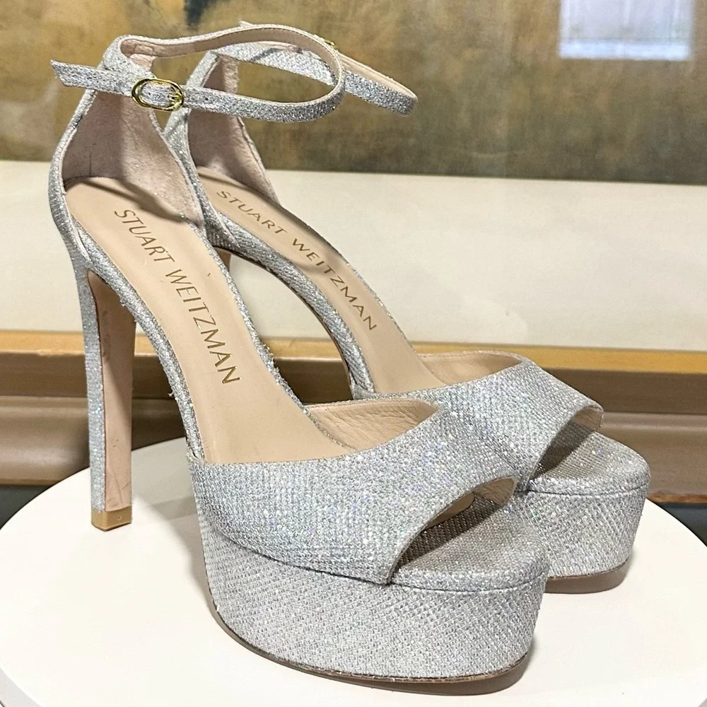 🌹STUART WEITZMAN🌹 Disco Platform Sandal In Silver Size: 9.5